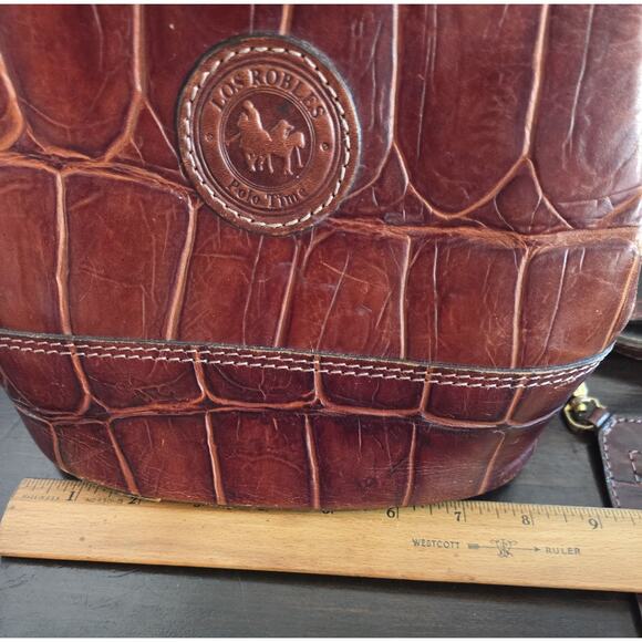 Rare LOS ROBLES Polo Time Leather Backpack Argentina Brown Croco Embossed main image 11